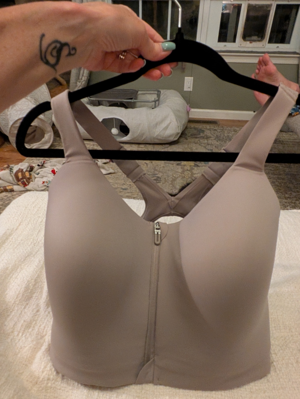 Soma Front-Zip Longline Bra in Taupe